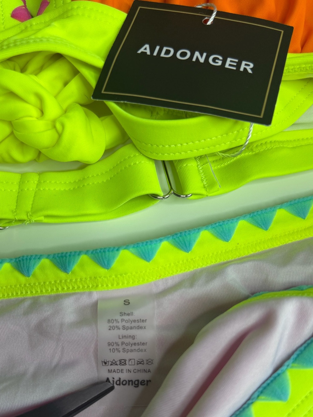 Aidonger Orange & Pink Shell Stitch Triangle Bikini Sz S - NWT - Picture 8 of 10